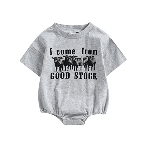 DOSYZTO Baby Boy Girl Cow Romper Shirt Clothes Short Sleeve Bodysuit Top Oversized Jumpsuit Infant Summer Western Outfit (12-18 Months,Cow Gray)