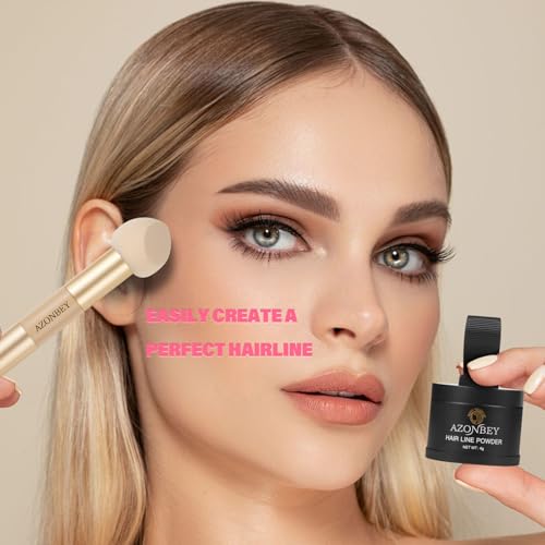 Root Touch Up Sets,Hairline Powder for Women Cover Up- Hairline Concealer for Thin and Thinning Hair, Water & Sweat Resistant,Contain Azonbey Makeup Brush (Black, Med-Makeup Brush)