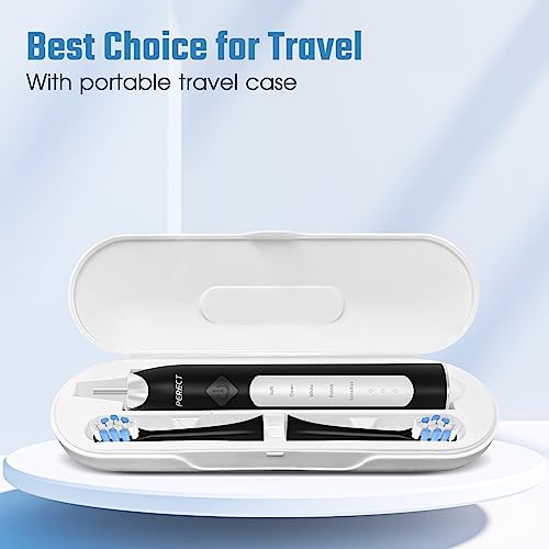 PERECT Ultrasonic Electric Toothbrushfor Adults, Rechargeable Sonic Care Electric Toothbrush, 35,000 VPM, 6 Replacement Heads & Travel Case, 5 Modes 4 Intensities IPX7 Waterproof, Smart Timer, Black