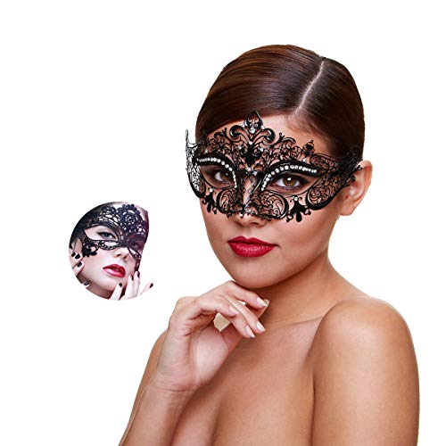 MYMENU Masquerade Mask for Women Shiny Rhinestone Venetian Party Prom Ball Metal Mask (Clover)