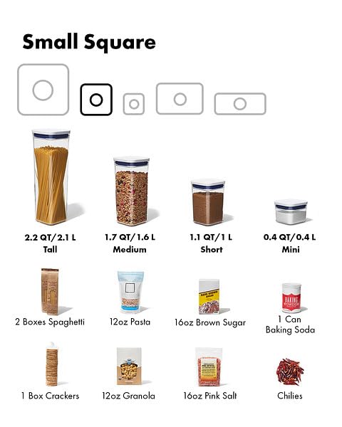 OXO Good Grips POP Container - Airtight Food Storage - Small Square Tall 2.3 Qt Ideal for spaghetti, linguini and lasagna