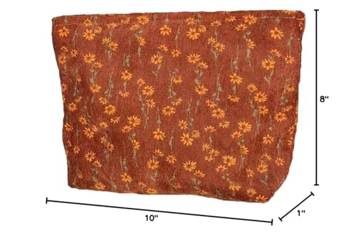 Cosmetic Bags for Women Makeup Bag Large Capacity Purse Travel Toiletry Zipper Storage Pouch Make up Brushes Organizer for Gifts (Daisy, Caramel)