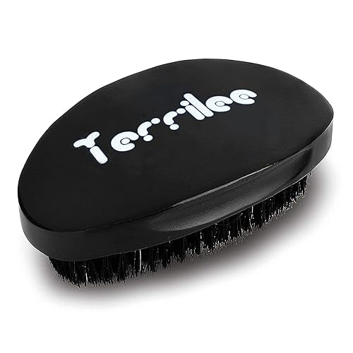 Terrilee Palm Wave Brush - 360 Curved Beech & Medium Hard Boar Bristles for Black Men's Wave Hairstyling (Black with box)