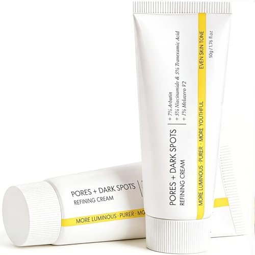 2 Pcs Pores Dark Spots Cream - Arbutin, Tranexamic Acid, Niacinamide | Targets Spots, Pore Minimizing, Radiant Glow, Gentle Hydrating Formula | Hyperpigmentation Cream for All Skin, 1.76 Fl Oz