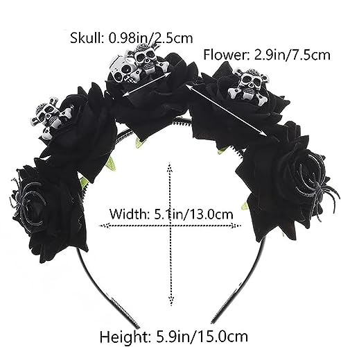 Halloween Skull Floral Crown Headband Mexican Day of the Dead Costume Gothic Rose Flower Garland Headwear Hair hoop for Women