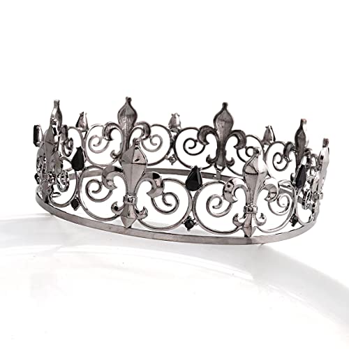 Royal Full King Crown Metal Crowns And Tiaras For Men Cosplay Wedding Prom Party Decorations Crown Headpieces Accessories (Black)