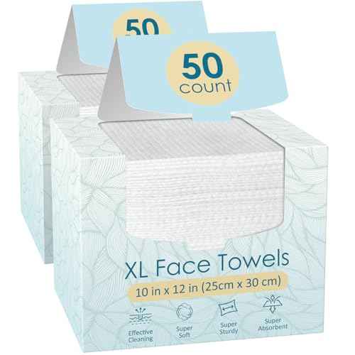 100 Count (2 Box) XL Disposable Face Towels 10¡± x 12¡±, 100% Viscose Fibre, Soft & Skin Friendly Face Towelettes Disposable, Facial Tissue Wipes for Women Cleansing