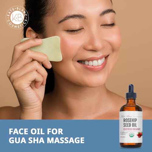 Kate Blanc Cosmetics Rosehip Oil for Face & Softer Glowing Skin (1oz, Organic, Pure, Cold Pressed) Rosehip Seed Face Oil for Facial & Gua Sha Massage