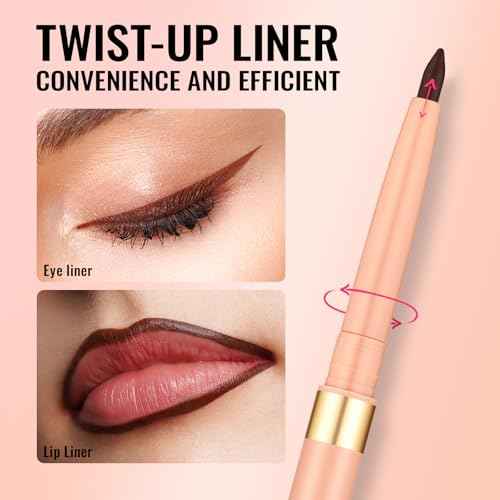 Oulac Brown Lip Liner Pencil, 2in1 Retractable Makup Crayon for Lipliner and Eyeliner, Highly Pigmented, Smooth, Long Lasting and Waterproof Formula, Vegan Beauty, 03 Teddy