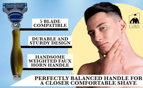G.B.S 5 Blade Razor with Classic Horn Handle Christmas Gift Stocking Stuffer For Men