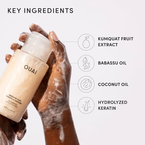 OUAI Fine Hair Shampoo - Biotin Thickening Shampoo for Flat, Thin Hair - Volumizing & Strengthening Keratin & Chia Seed Oil for Women & Men - Lightweight, Color-Safe, Sulfate Free, 10 Oz