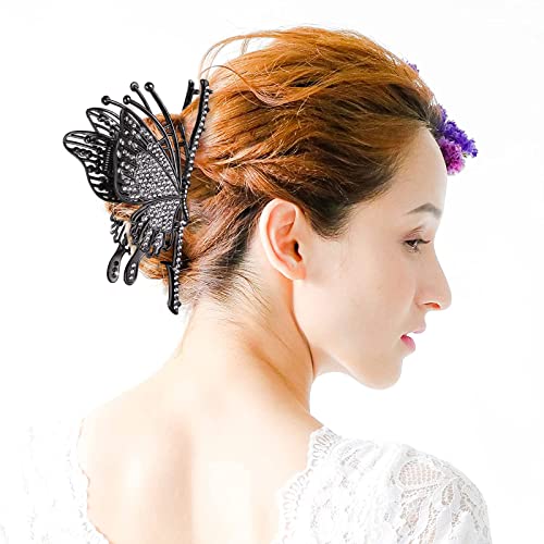 CROWN GUIDE Large Cute Butterfly Claw Clips for Women Girls Curly/Thick/Fine Hair, Big Rhinestone Hair Clips, Strong Hold Hair jumbo Jaw Clip Hair Styling Accessories