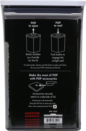 OXO Good Grips POP Container - Airtight Food Storage - Small Square Tall 2.3 Qt Ideal for spaghetti, linguini and lasagna