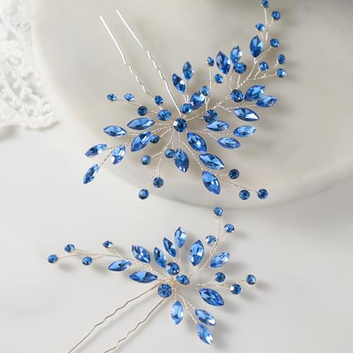 SWEETV Crystal Rhinestone Hair Pins & Comb Set - Elegant Hair Jewelry for Brides and Women (Pack of 2)