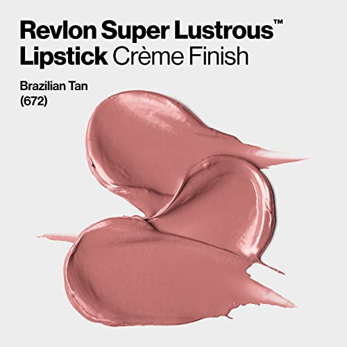 Revlon Lipstick, Super Lustrous Lipstick, Creamy Formula For Soft, Fuller-Looking Lips, Moisturized Feel in Nudes & Browns, Brazilian Tan (672) 0.15 oz