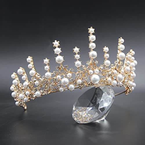 Pearl Tiara, Vofler Gold Bride Crowns for Women - Vintage Crystal Rhinestone Hair Jewelry Headpieces for Queen Ladies Girls Bridal Bridesmaid Princess Wedding Birthday Pageant Prom Homecoming Party