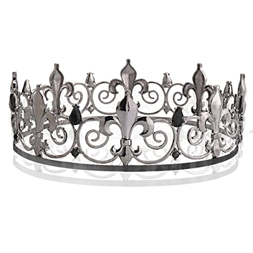 Royal Full King Crown Metal Crowns And Tiaras For Men Cosplay Wedding Prom Party Decorations Crown Headpieces Accessories (Black)