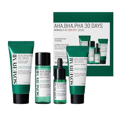 SOME BY MI AHA BHA PHA 30Days Miracle AC SOS Kit - Toner 1.01Oz, Serum 0.33Oz, Cream 0.7Oz, Foam 1.01Oz - Mild Exfoliating Daily Skin Care Set - Skin Wastes, Sebum, Oiliness Care - Korean Skin Care