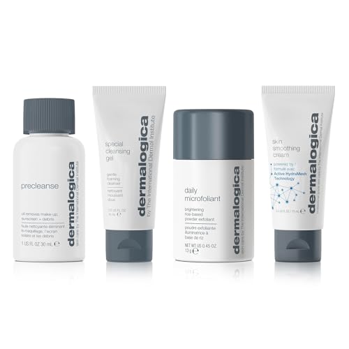 Dermalogica Discover Healthy Skin Kit - Includes: Precleanse, Face Wash, Face Exfoliator, & Moisturizer - Wash Away Impurities To Reveal Glowing Skin