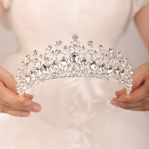 JWICOS Silver Crystal Tiara and Crown for Women Elegant Queen Tiara for Girls Wedding Tiara Hair Accessories for Brides Prom Party Pageant (Silver)