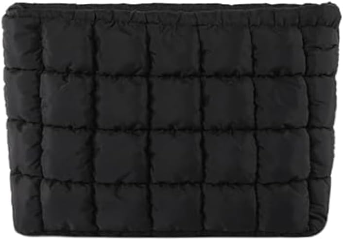 Skiennix Puffy Quilted Makeup Bag - Stylish Travel Toiletry Organizer Pouch in Black