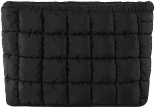 Skiennix Puffy Quilted Makeup Bag - Stylish Travel Toiletry Organizer Pouch in Black