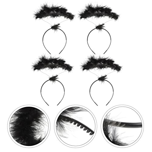 Lurrose Angel Headband Halo, Feather Hair Hoop White Feather Headband Angel Headpiece for Women Costume, 4pcs (black)