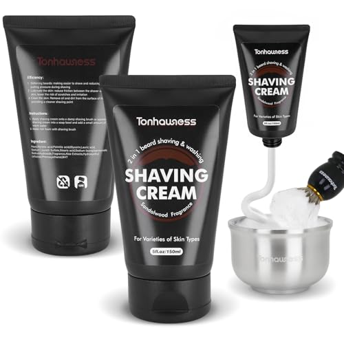 Shaving Brushes Kit For Men, 4 In 1 Shaving Brush Set Includes Nylon Bristle Shaving Brush, Sandalwood Shaving Cream, Stainless Steel Shaving Bowl and Stand