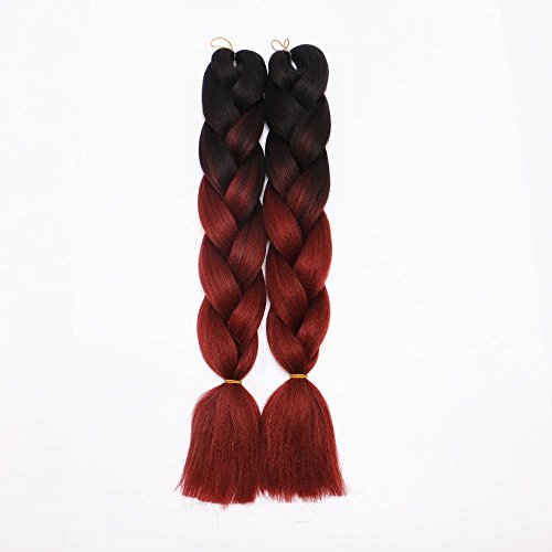 3Pcs/Lot Ombre Braiding Hair Extensions 24" 100g/pcs Yaki Braiding Hair Synthetic Jumbo Braids Hair Extensions (Black and Bug)