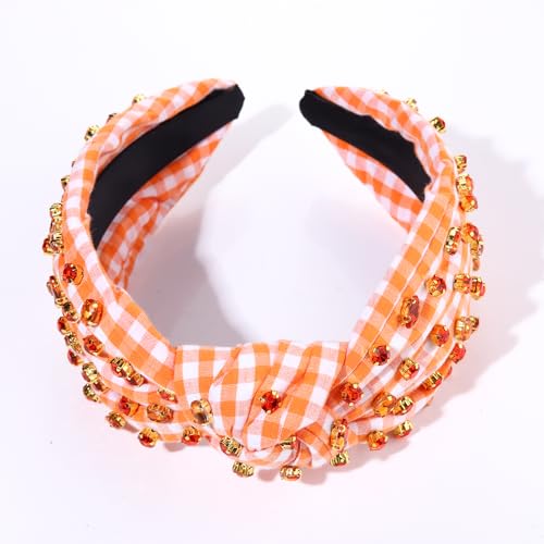 GLBCC Rhinestone Knotted Headband for Women Crystal Jeweled Beaded Headband Wide Plaid Hairband Fashion Elegant Ladies Top Knot Twist Head Band Spring Summer Hair Accessories