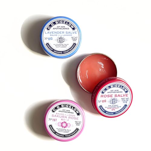 C.O. Bigelow All Purpose Salves, Variety Pack of 3 Lip Balm Tins for Chapped Lips & Dry Skin - Classic Rose, Lavender & Sakura Rose Moisturizing Lip and Skin Salves, 0.8 oz each