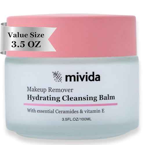 mivida Makeup Melting Cleansing Balm, Waterproof Makeup Remover with Ceramides, Vit E & Hyaluronic-Acid, Hydrating and Gentle Cleanser for Norished Skin, value Size 3.5 fl oz