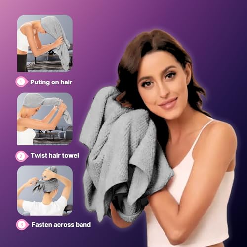 ARCARE Microfiber Hair Towel Wrap for Women Size 42" x 26" Plopping Towel Curly Hair - Super Absorbent Hair Towel for Curly Hair Anti Frizz - Fast Drying Hair Wrap Towels (Gray)