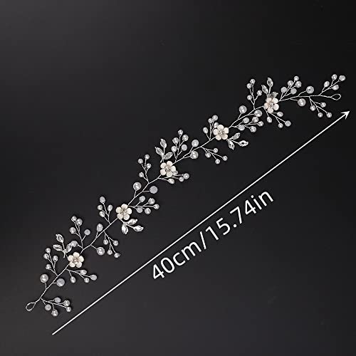 Teyglen Crystal Bride Wedding Hair Vine Handmade Silver Leaf Headband Bridal Flower Rhinestone Headpieces Wedding Hair Accessories Floral Crystal Hair Pieces for Women Girls(Silver)