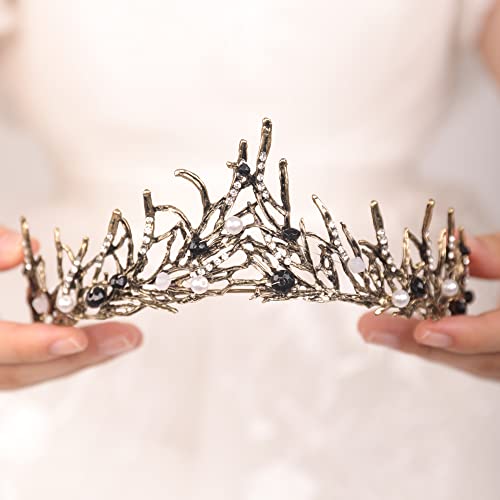 Wekicici Tiaras Baroque Wedding Crowns Crystal Pearl Princess Queen Crown Vintage Headband for Prom Pageants Birthday Party Valentines Costume for Women Girl(Black)