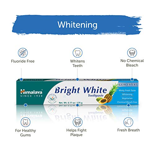 Himalaya Bright White Toothpaste, Fluoride Free to Reduce Plaque & Whiten Teeth, 6.17 oz, 2 Pack