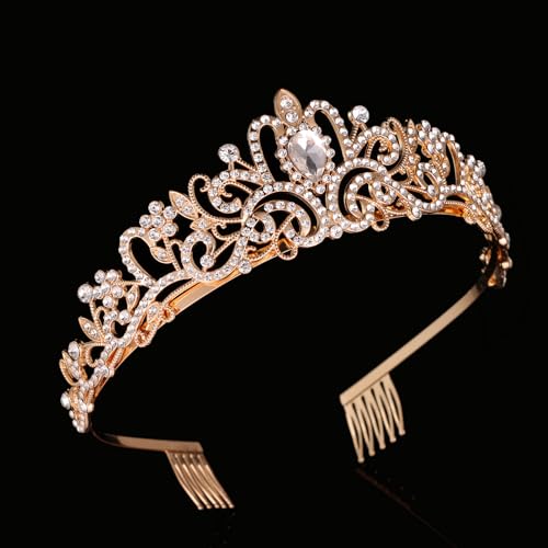 Kamirola - Gold Crystal Tiara Crowns For Women Girls Princess Elegant Crown with Combs Women's Headbands Bridal Wedding Prom Birthday Party Headbands for Women