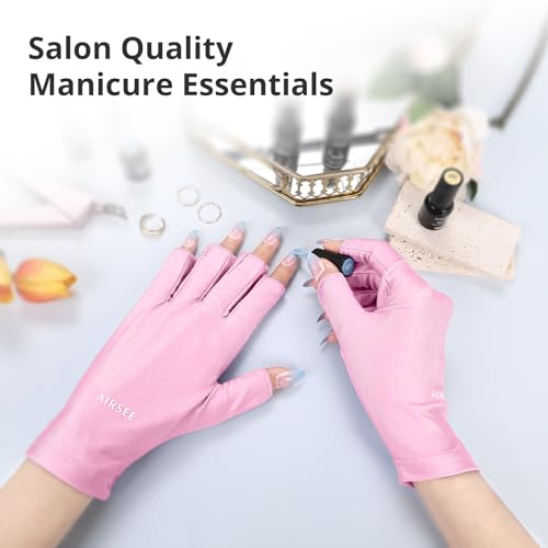 AIRSEE UV Gloves for Nail Lamp,Professional UPF50+ UV Protection Gloves for Manicures Nail Art,Fingerless Gloves That Shield Skin from The Sun and Nail Lamp (Black)