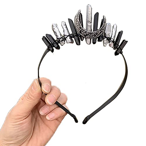 FZBHRO Crystal Quartz Headband Crown Black Women Decorative Hair Accessories Quartz Tiara Crown for Halloween Party Birthday 1pc