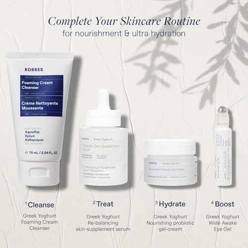 KORRES Greek Yoghurt Wide Awake Eye Gel Serum with Hyaluronic Acid and Caffeine for Dark Circles, Puffy Eyes and Under Eye Bags, Roller Massage Ball Applicator, Brightening and Hydrating, 0.51 fl oz