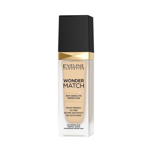 Eveline Cosmetics Wonder Match Foundation - Hydrating, Adaptive Formula for All Skin Types - Long-Lasting Satin Finish