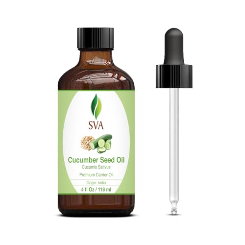 SVA Cucumber Seed Oil - 4 Fl Oz – 100% Natural Cold Pressed Cucumber Oil - for Face, Skin Care, Hair Care, Scalp Massage & Body Massage – Carrier Oil with Dropper