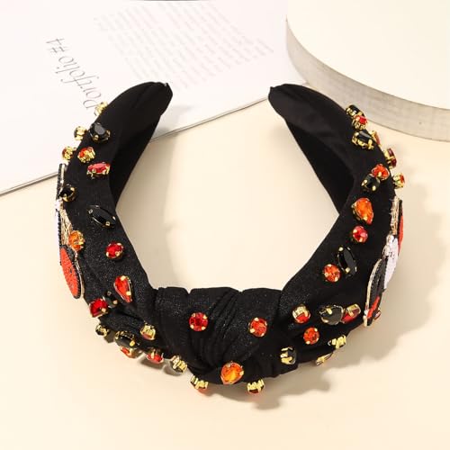 YAHPERN Halloween Headband for Women Spooky Pumpkin Ghost Headband Jeweled Rhinestone Knotted Headband Halloween Accessories