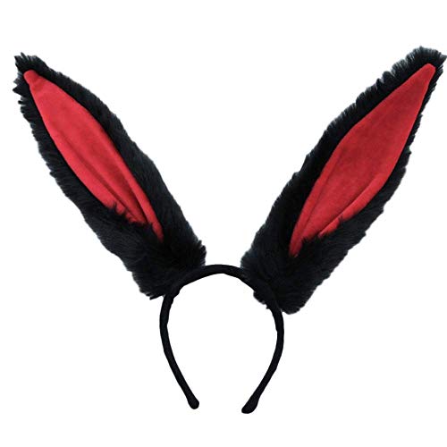 Jilneed Bunny Ears Headband,Plush Hair Accessories for Women Girls Cute Rabbit Ears Headbands (Black Red)