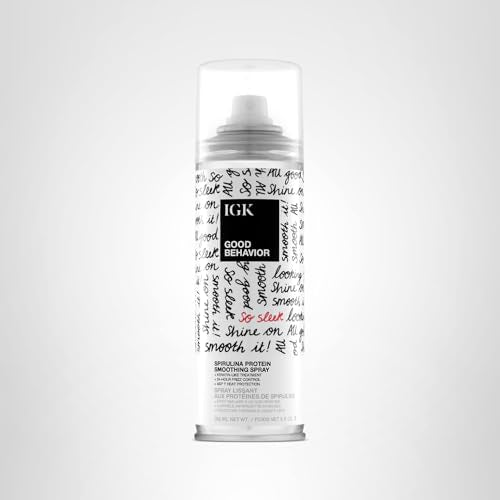 IGK GOOD BEHAVIOR Spirulina Protein Smoothing Spray | Frizz Control + Heat Protectant | Vegan + Cruelty Free | 5.6 Oz