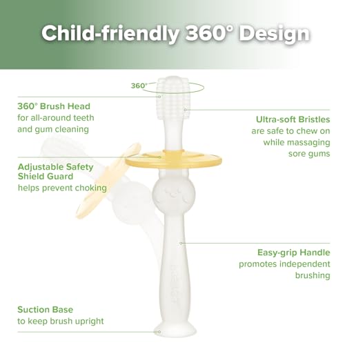 haakaa Infant Toothbrush, Easy to Hold 360° Baby Toothbrush, Train 6month+ Infants Babies and Toddlers for Oral Hygiene, Teether Effect for Sore Gums, 1pc (Clear)