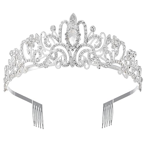 Sparkling Crystal Princess Tiara for Women Crown Queen Fashion Headband for Wedding Birthday Bride Bridal Prom Party Valentines Mothers Day Gifts Silver