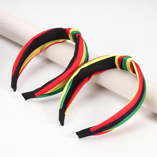 Ardorchid Rasta Headbands African Jamaica Juneteenth knotted Headband for Women Girls Elastic Hairband Hair Hoop No Slip Hair Accessories Gifts