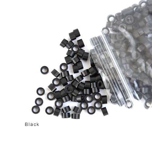 200 Pcs Silicone Lined Micro Links Rings Beads Hair Feather Extensions 5.0x3.0x3.0 mm Hair Beads (Black)