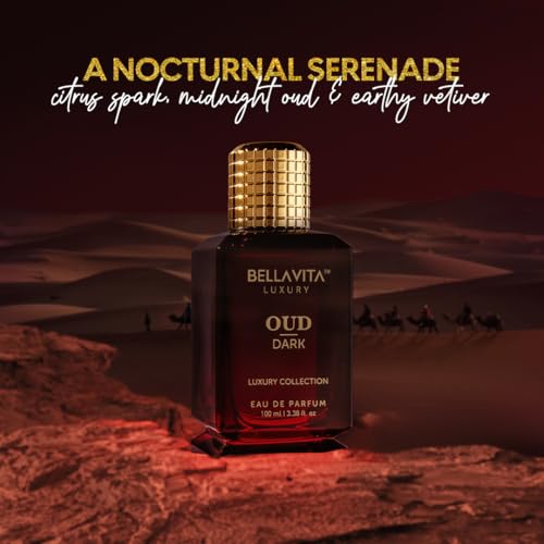 BellaVita Luxury OUD Dark Eau De Parfum (100ml) Unisex | Intense Arabian Perfume | Infused with Citrus, Grapefruit, Floral, Vetiver, Orris, Musky OUD | Arabic Dark Perfume for Women & Men